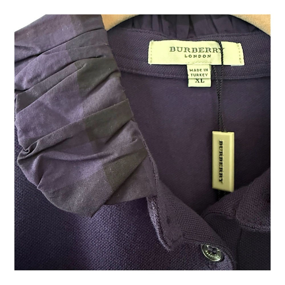 Burberry Purple Button Down Polo Shirt with Ruffled Collar - Size XL - Brand New - Picture 3 of 4